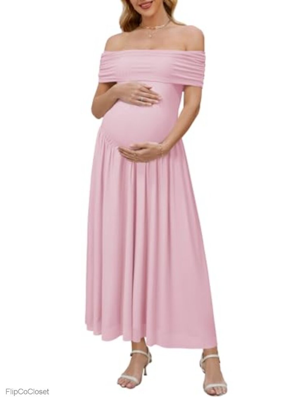 Off Shoulder Mesh Maxi Maternity Dress Sleeveless Formal Photoshoot Baby Shower